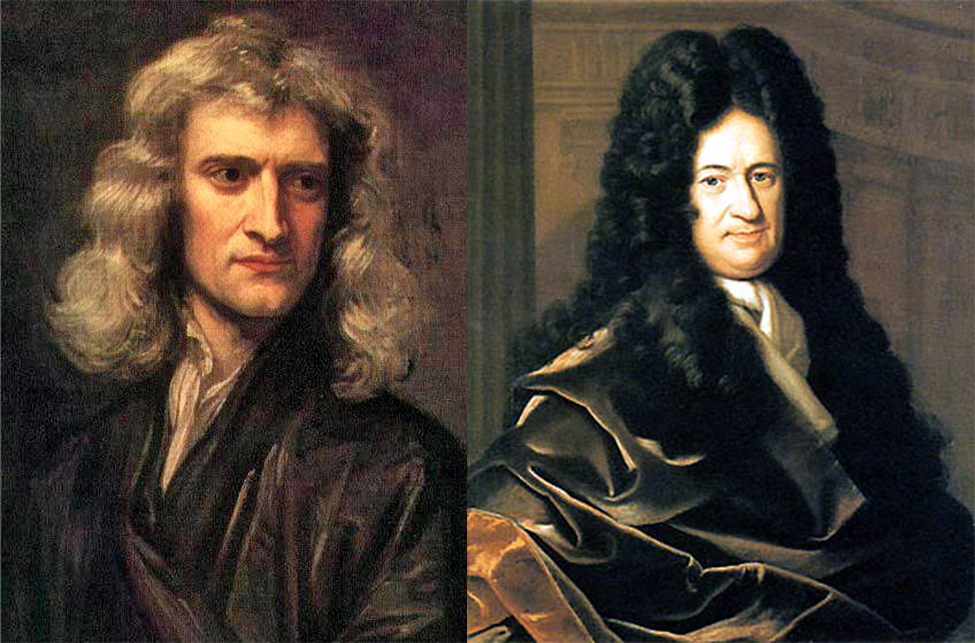 "Photos of Newton and Leibniz."