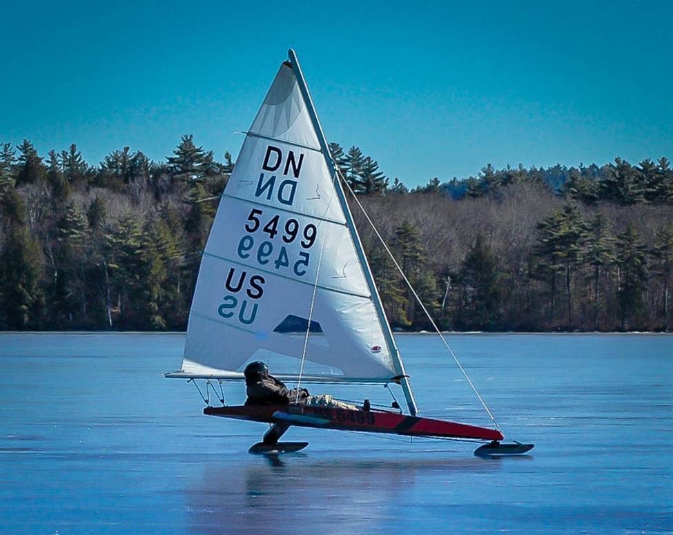 "Photo of an iceboat in action.">