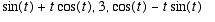 sin(t)+t*cos(t), 3, cos(t)-t*sin(t)